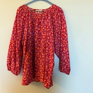 Tucker The Classic Red Coral Pink Lavender Purple Leopard Smocked Blouse XL